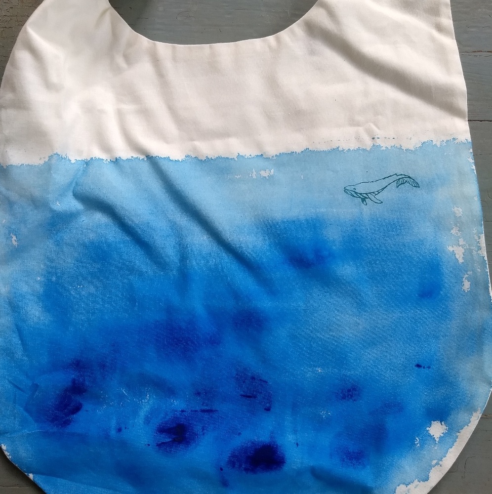Ombre ocean whale tote bag